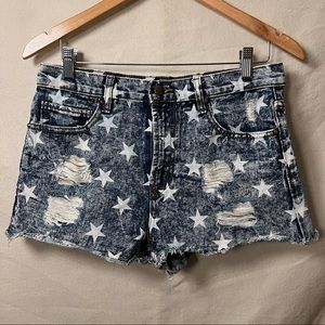 High Waisted Star Denim Shorts